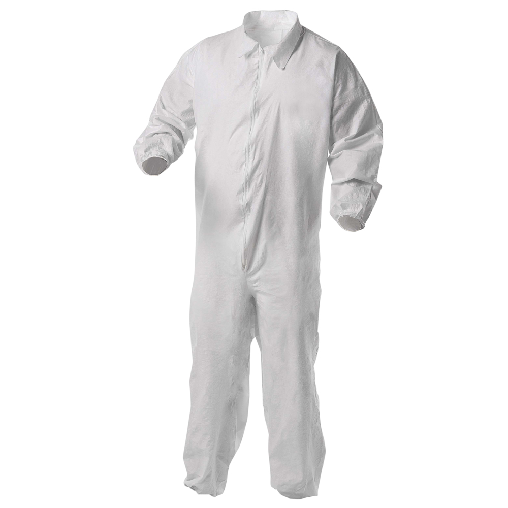 KleenGuard™ KGA35 Disposable Coveralls (38927), Liquid and Particle Protection, Zip Front, Elastic Wrists & Ankles, White, Large (Qty 25) - 38927