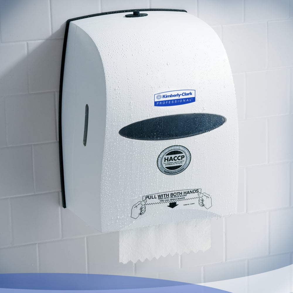 Kimberly-Clark Professional™ Sanitouch Manual Hard Roll Towel Dispenser (09991), White, for 1.5" Core Roll Towels, 12.63" x 16.13" x 10.2" (Qty 1) - 09991