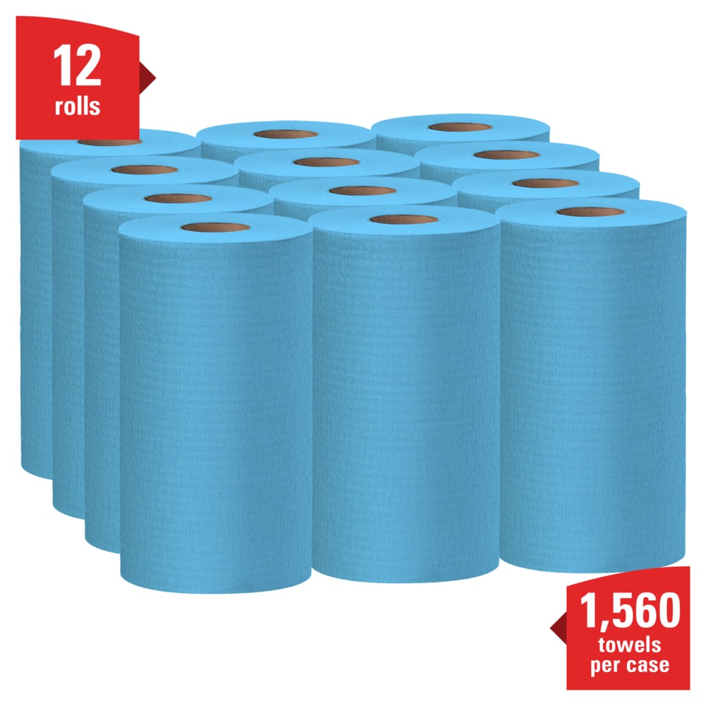 WypAll® GeneralClean™ X60 Multi-Task Cleaning Cloths (35411), Small Roll, Strong and Absorbent Towels, Blue (130 Sheets/Roll, 12 Rolls/Case, 1,560 Sheets/Case) - 35411