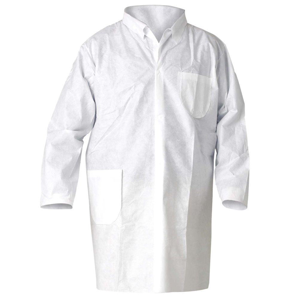 KleenGuard™ A20 Breathable Particle Protection Lab Coats (10039), 4 Snap Closure, Knee Length, White, XL, 25 / Case - 10039