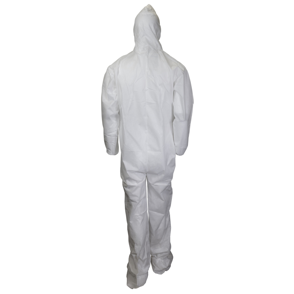 KleenGuard™ A10 Light Duty Coveralls (10606), Zip Front, Elastic Wrists, Hood, Boots, Breathable Material, White, Large, 25 / Case - 10606