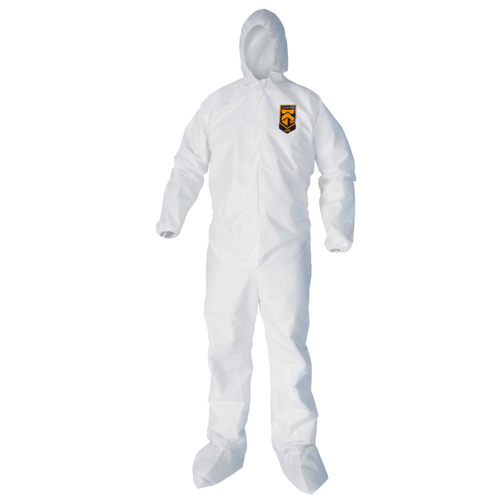 KleenGuard™ A40 Liquid & Particle Protection Coveralls (44334), Zipper Front, Elastic Wrists, Ankles, Hood & Boots, White, XL (Qty 25) - 44334