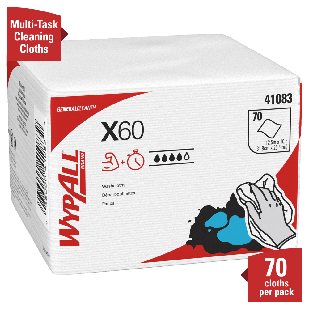 WypAll® GeneralClean™ X60 Multi-Task Cleaning Cloths (41083), Quarterfold, Strong and Absorbent Towels, White (70 Sheets/Pack, 8 Packs/Case, 560 Sheets/Case) - 41083