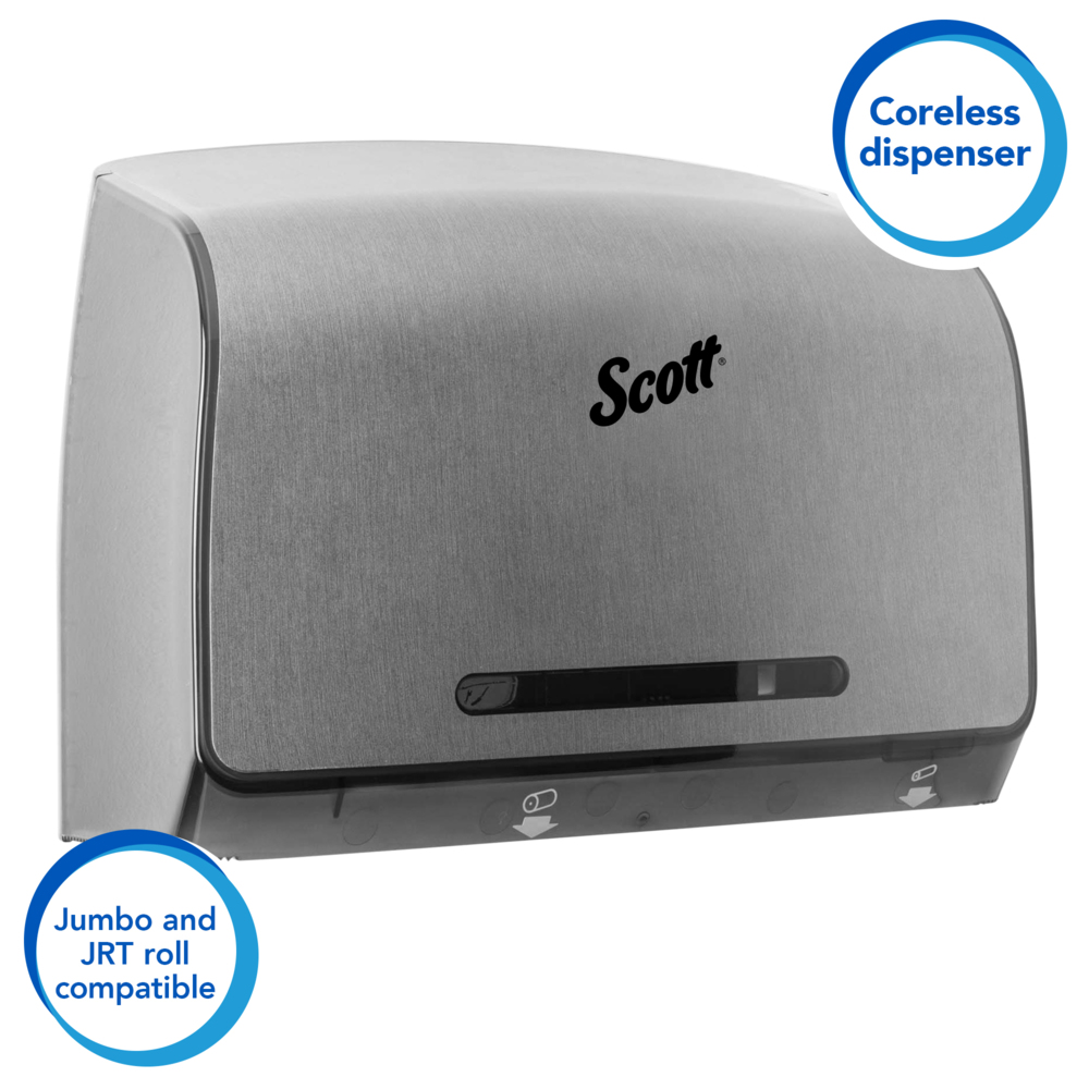 Scott® Pro Coreless Jumbo Roll Toilet Paper Dispenser (39709), Stainless, 14.13" x 10.39" x 5.87" (Qty 1) - 39709