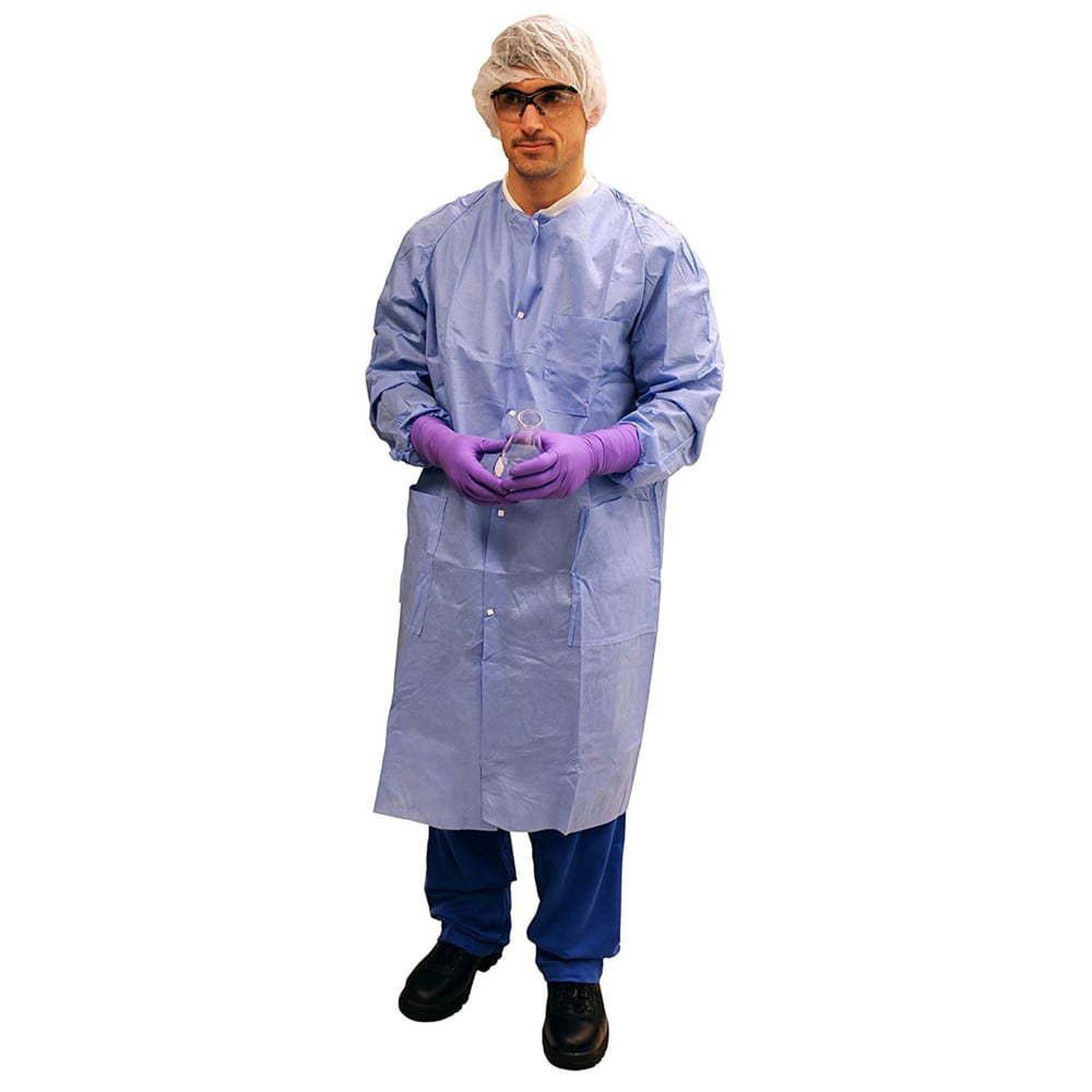 Sarrau de laboratoire certifié Kimtech A8 avec poignets en tricot (10034), tissu SMS protecteur à 3 couches, poignets et col en tricot, unisexe, bleu, 2TG, 25/caisse - 10034