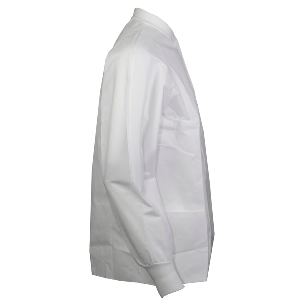 Kimtech™ A8 Certified Lab Jackets with Knit Cuffs and Collar + Extra Protection (10069), Protective 3-Layer SMS Fabric, Knit Collar, Unisex, White, Small, 25 / Case - 10069