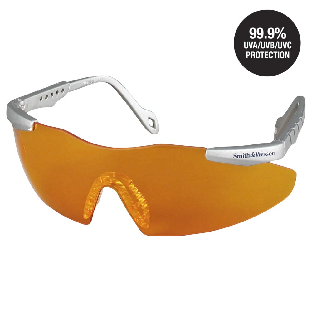 Smith & Wesson® Safety Glasses (19829), Magnum 3G Safety Eyewear, Orange Lenses with Platinum Frame, 12 Units / Case - 19829