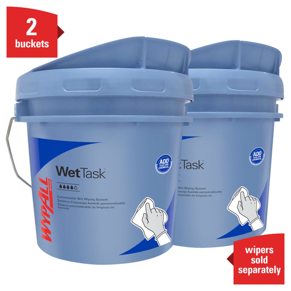 WypAll® WetTask™ Customizable Wet Wiping System Bucket (09361), Large 3.5 Gallon Buckets with Lids, Blue (2 Buckets/Case) - 09361