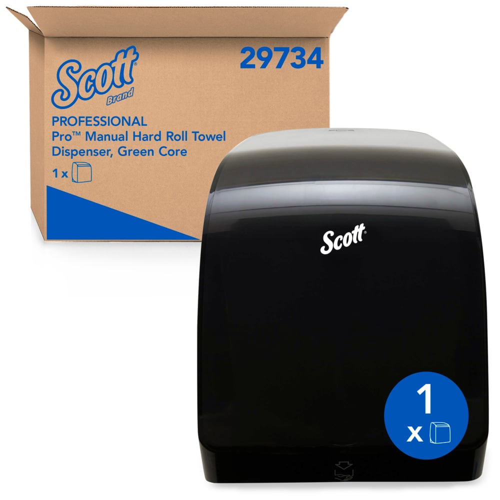 Scott® Pro Manual Hard Roll Towel Dispenser (29734), Black, for Green Core Scott® Pro Roll Towels, 12.66" x 16.44" x 9.18" (Qty 1) - 29734