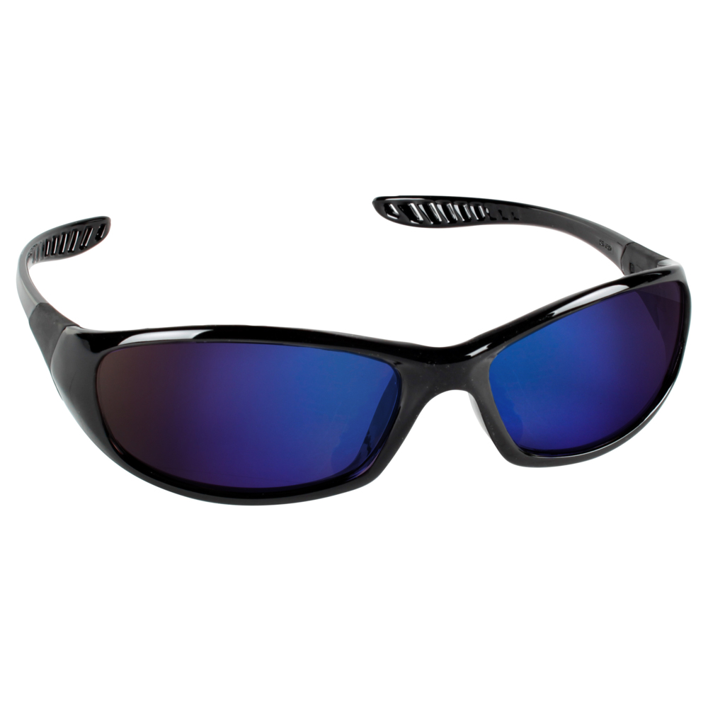 KleenGuard™ V40 Hellraiser™ Safety Glasses (20543), with Mirror Coating, Blue Lenses, Black Frame, Unisex for Men and Women (Qty 12) - 20543