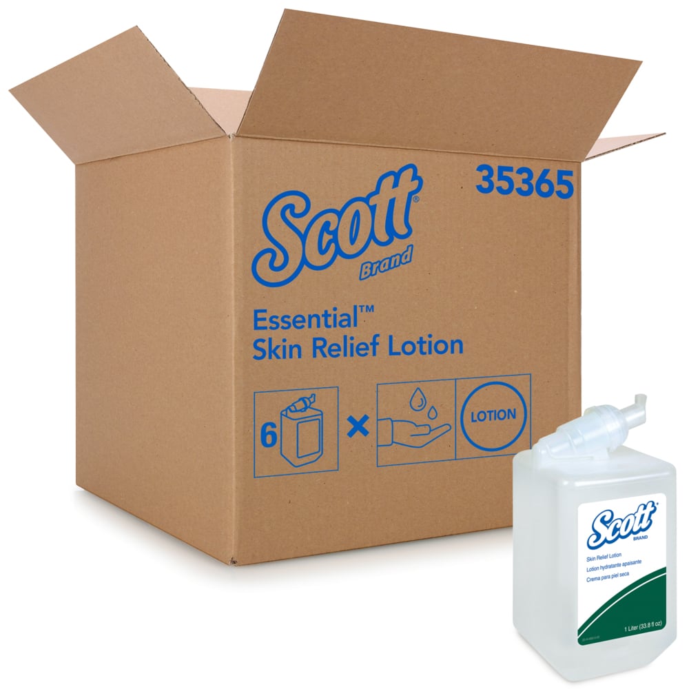 Scott® Skin Relief Lotion (35365), 1.0 L Manual Refills, White, Fresh Scent, (6 Bottles/Case) - 35365
