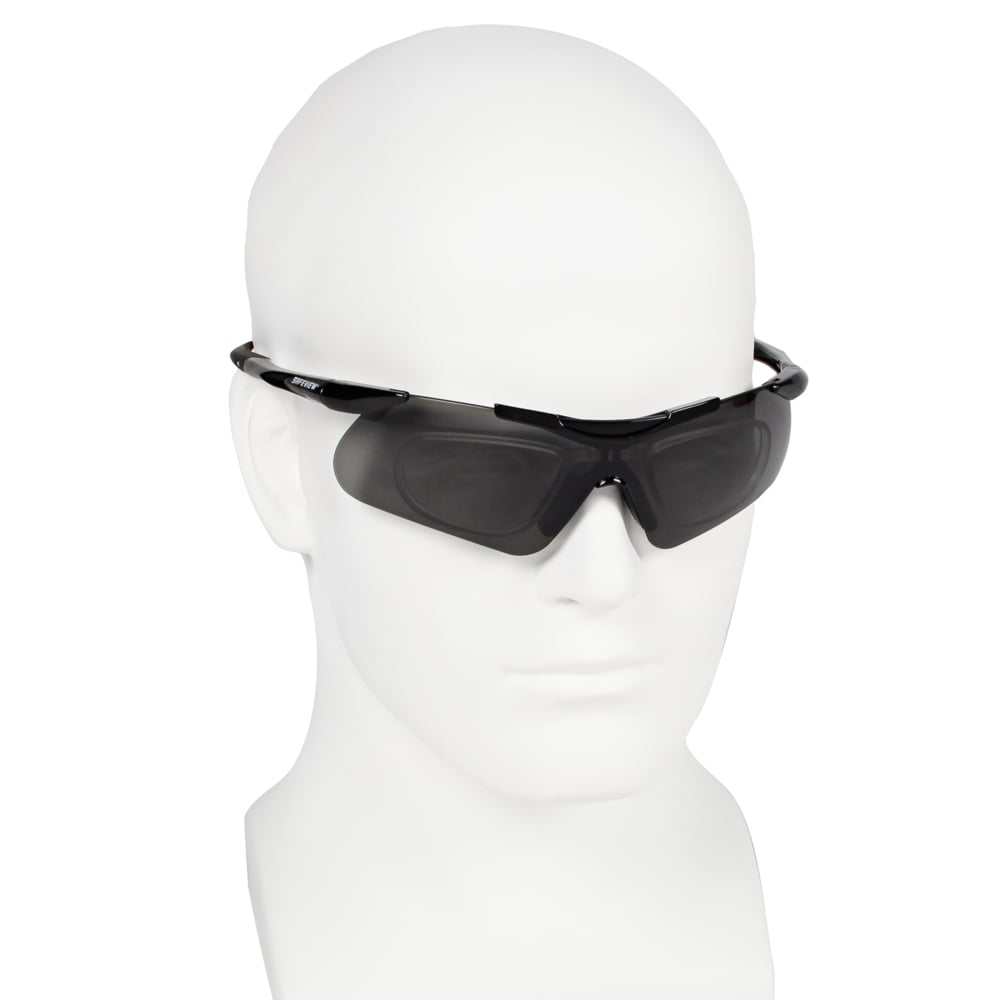 KleenGuard™ Nemesis™ with Inserts Safety Glasses (38505), with Anti-Fog Coating, Smoke Lenses, Black Frame, Unisex for Men and Women (Qty 12) - 38505