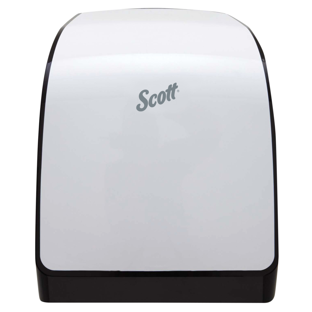 Distributrice manuelle pour essuie-mains en rouleau dur de Scott Pro (34367), pour rouleaux d’essuie-mains à mandrin gris, conception personnalisable, blanche, 12,66 po x 16,44 po x 9,18 po - 34367