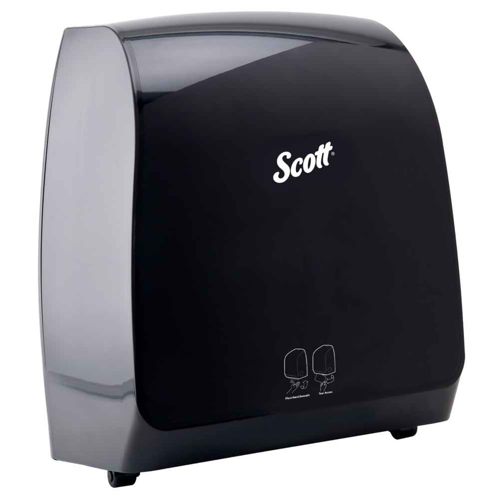 Distributrice automatique d’essuie-mains en rouleau Scott® Pro™ (34348), noire, pour les essuie-mains en rouleau Scott® Pro™ avec mandrin bleu, 32,16 cm x 41,76 cm x 23,32 cm (12,66 po x 16,44 po x 9,18 po) (qté 1) - 34348