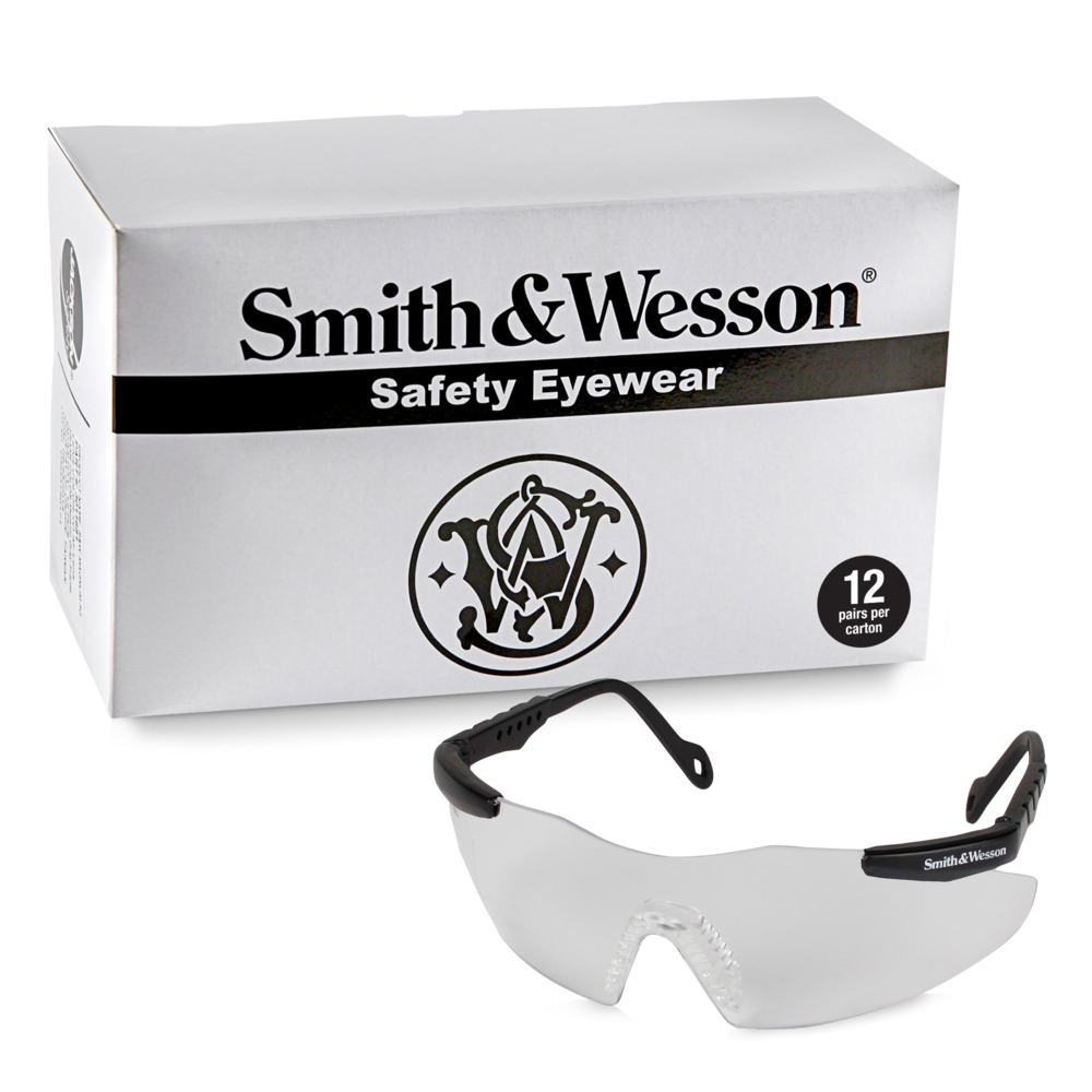 Smith & Wesson® Magnum® 3G Safety Glasses (19799), Clear Lenses, Black Frame, Unisex for Men and Women (Qty 12) - 19799