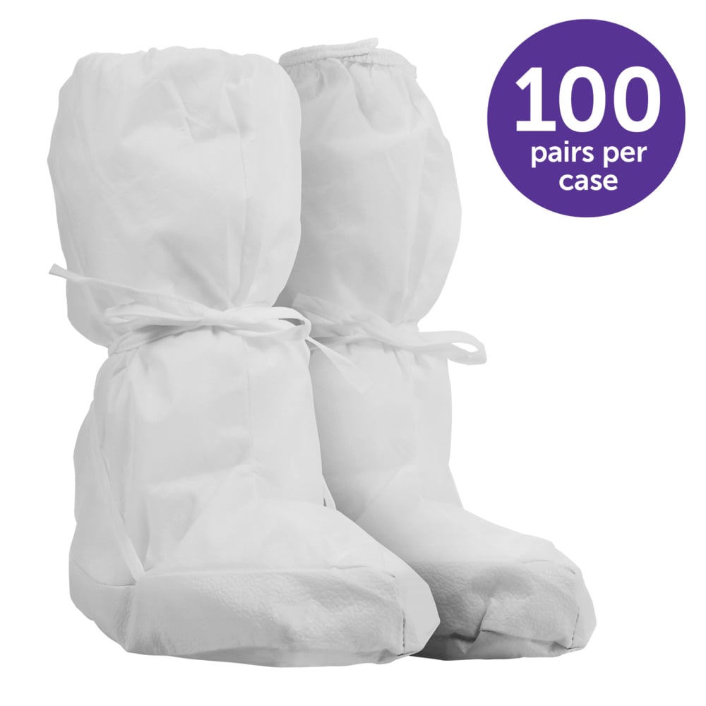 Kimtech™ A5 Sterile Boot Covers (31696), Edge Vinyl, Clean-Don Ties, White, Universal Size, 100 Pairs / 200 Each / Case - 31696