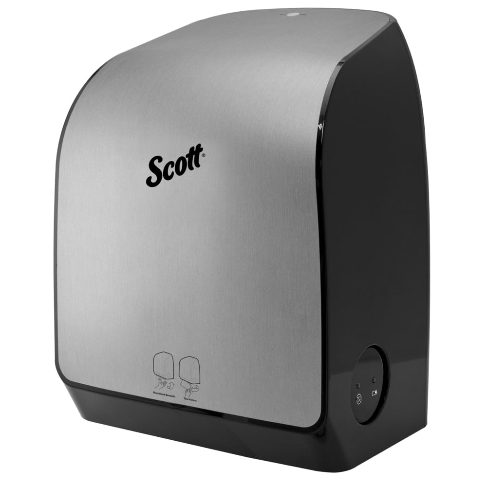 Distributrice d’essuie-mains en rouleau dur électronique Scott Pro (pour essuie-mains en rouleau Scott Pro avec mandrin gris), 12,66 po x 16,44 po x 9,18 po, faux acier inoxydable, 1/caisse - 35614