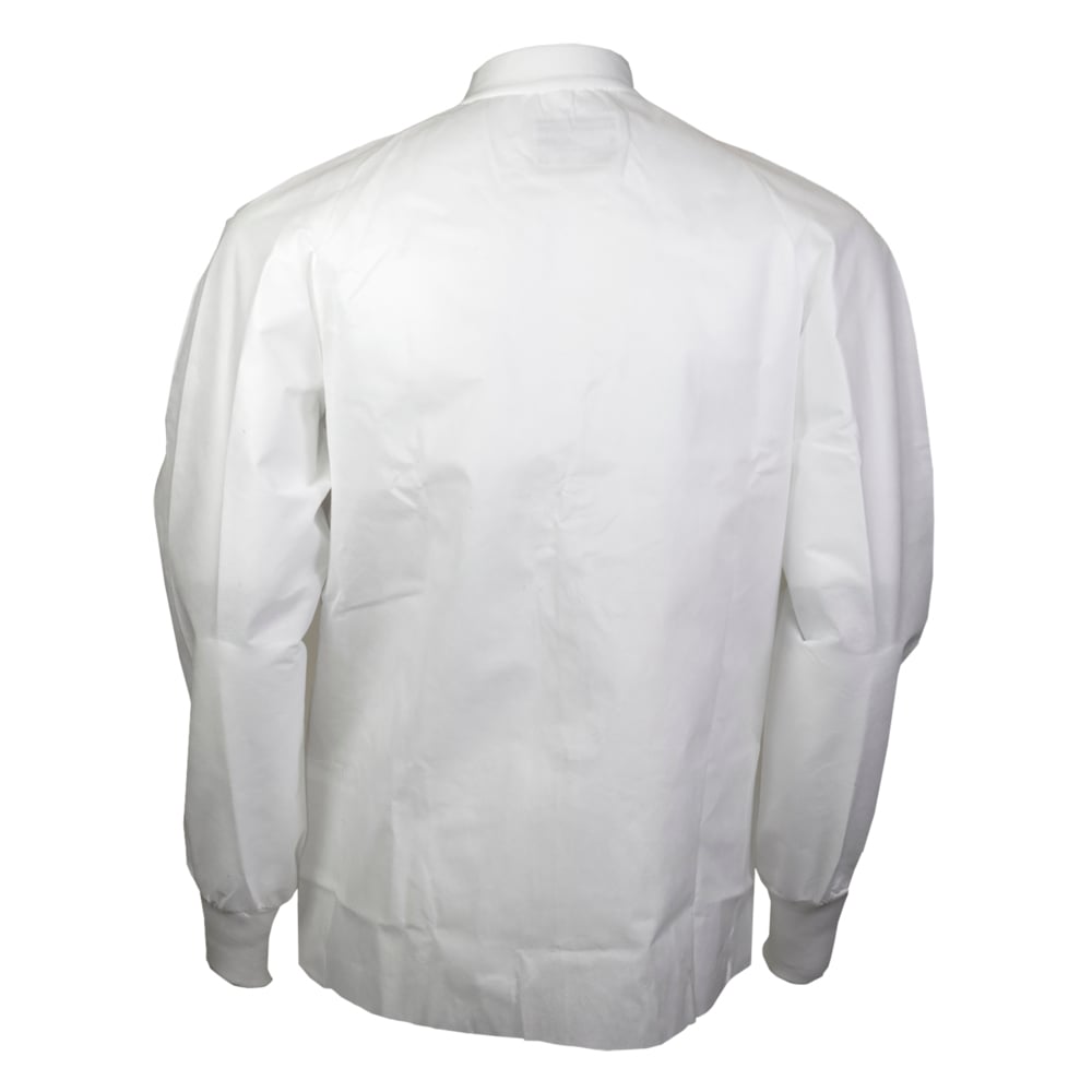 Veste de laboratoire certifiée Kimtech A8 avec poignets et col en tricot et protection supplémentaire (10069), tissu SMS protecteur à 3 couches, col en tricot, unisexe, blanche, petite, 25/caisse - 10069