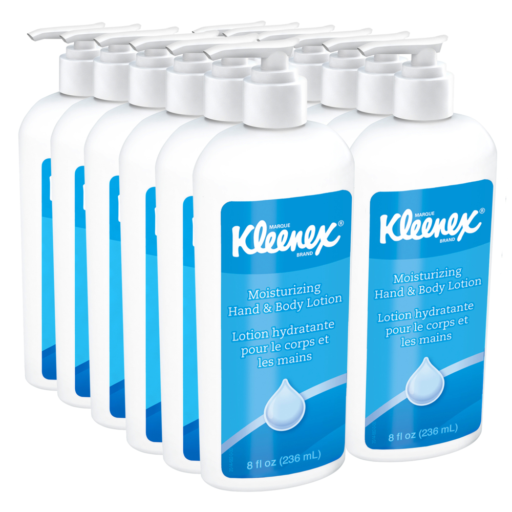 Kleenex® Moisturizing Hand and Body Lotion (35363), 8 oz. Pump Bottles, White, Fresh Scent, NSF E-4 Rated, (12 Bottles/Case) - 35363