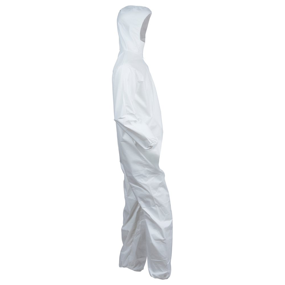 Combinaisons de protection contre les liquides et les particules KleenGuard™ A40 (27158), fermeture éclair à l’avant, bande élastique aux poignets, aux chevilles, avec capuchon, blanches, conception Reflex, 5TG (qté 25) - 27158