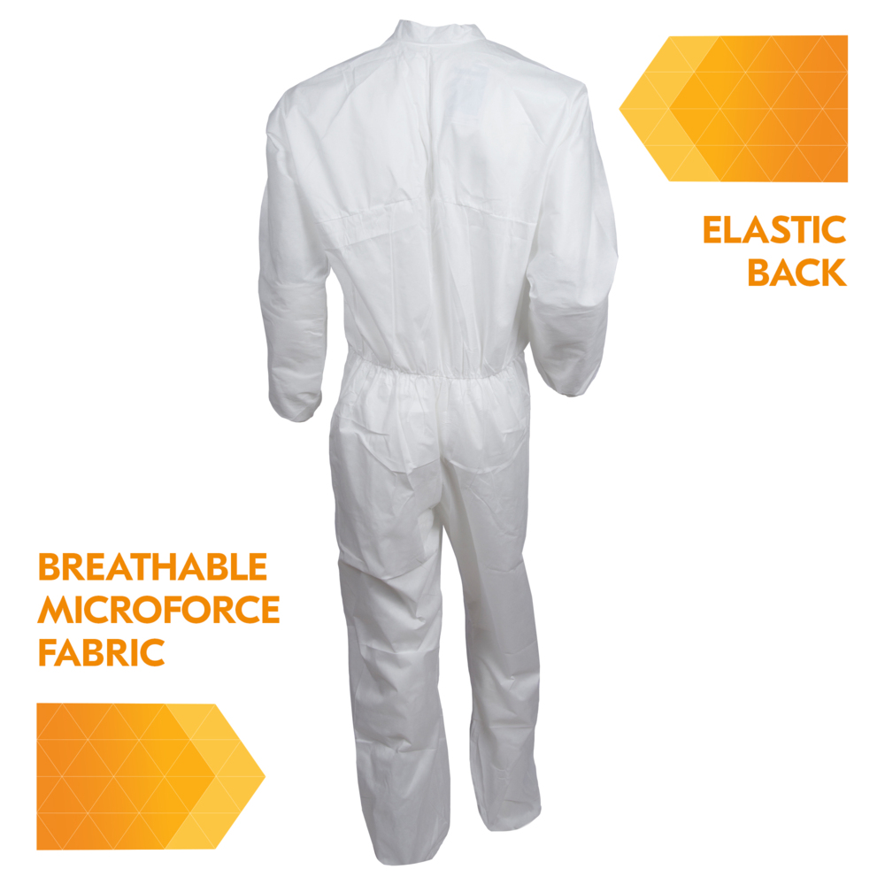 KleenGuard™ A30 Breathable Splash and Particle Protection Coveralls (46003), REFLEX Design, Zip Front, Open Wrists & Ankles, White, Large, 25 / Case - 30918