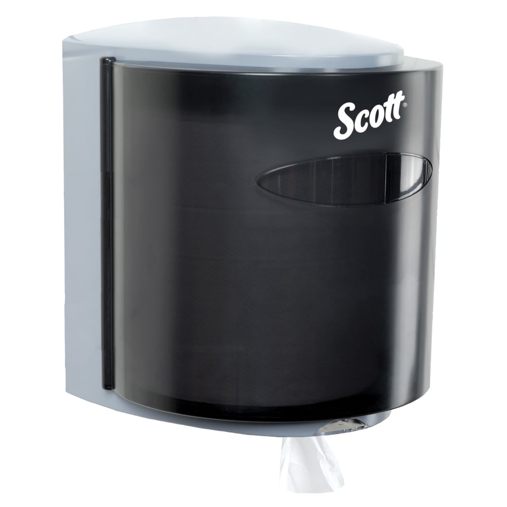 Distributrice d’essuie-mains à distribution centrale Scott® Essential™ (09989), fumée (noir), 26,16 cm x 30,23 cm x 23,62 cm (10,3 po x 11,9 po x 9,3 po) (qté 1);Distributrice d’essuie-mains en rouleau à distribution centrale unitaire de Scott (09989), pour essuie-mains en rouleau à distribution manuelle de marque Scott, 10,3 po x 11,9 » x 9.3 po, fumée (noire), 1/commande - 09989