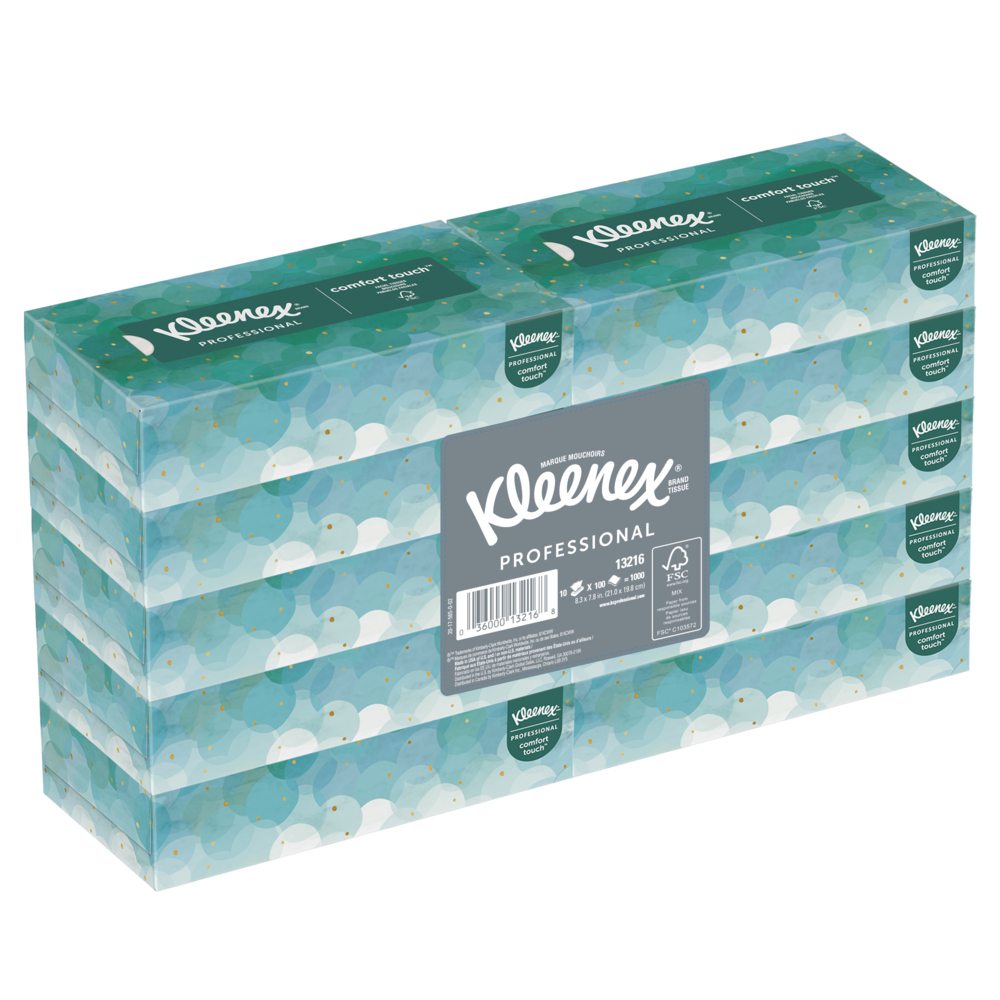Kleenex® Professional Facial Tissue for Business (13216), Flat Tissue Boxes (60 Boxes/Case, 100 Tissues/Box, 6,000 Tissues/Case) - 13216