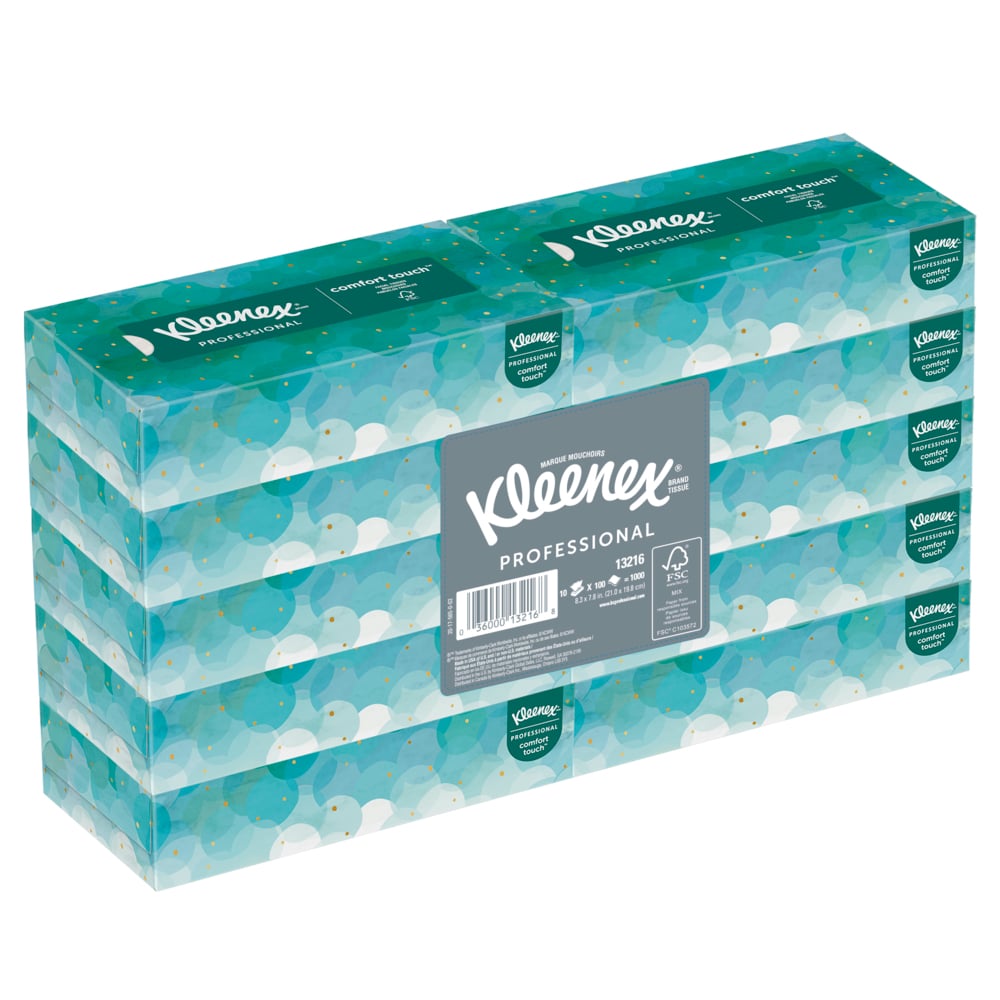 Kleenex® Professional Facial Tissue for Business (13216), Flat Tissue Boxes (60 Boxes/Case, 100 Tissues/Box, 6,000 Tissues/Case) - 13216