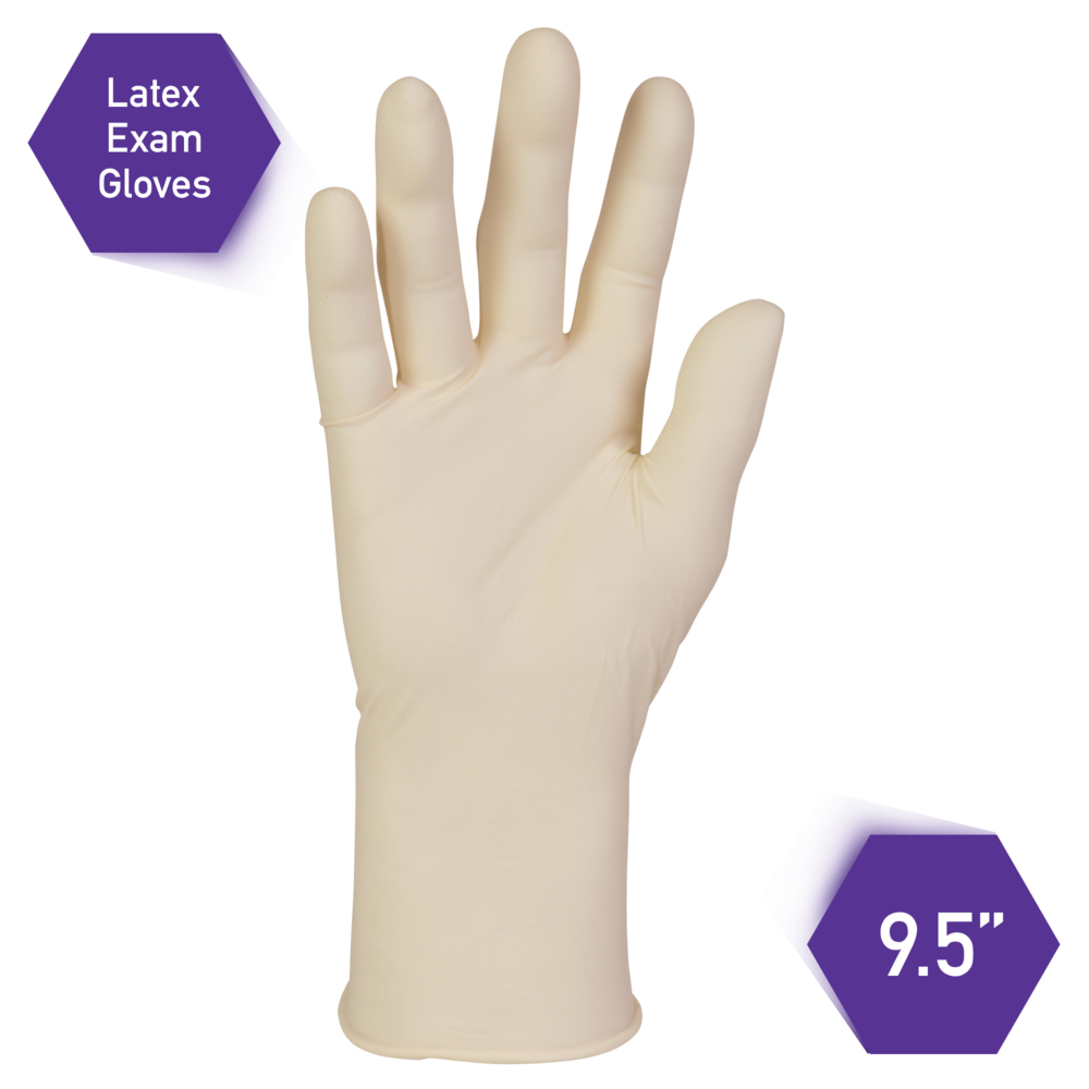 Kimberly-Clark™ Comfort Latex Exam Gloves (43431), 5 Mil, Ambidextrous, 9.5”, Extra-Small, Natural Color, 100 / Box, 10 Boxes, 1,000 Gloves / Case - 43431