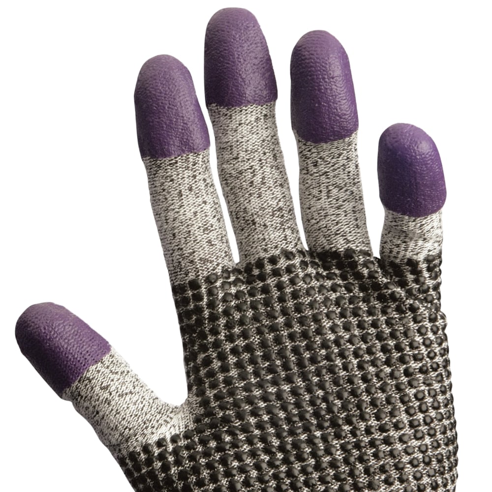 KleenGuard™ G60 Purple Nitrile Cut Resistant Gloves (13844), Size 6.0 (XS), Grey and Black with Purple Fingertips, Ambidextrous, 1 Pack, 24 Gloves - 13844