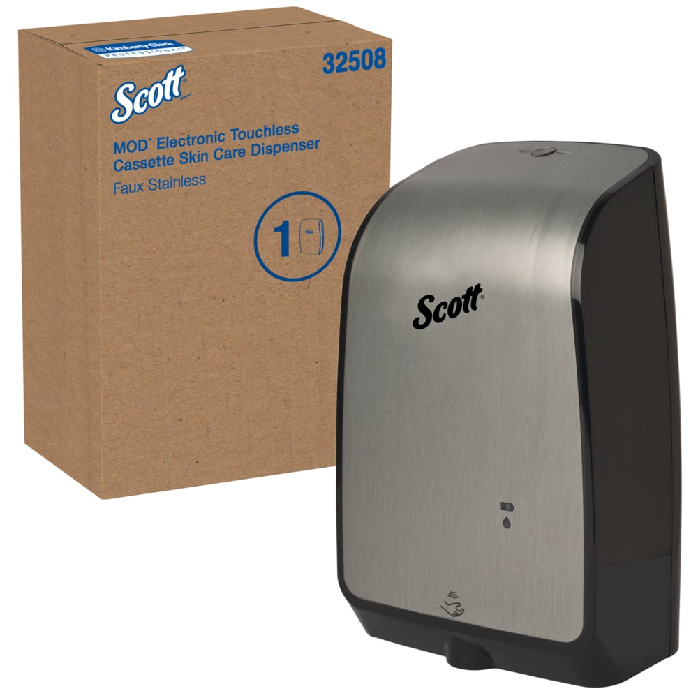 Distributrice électronique à cartouche de produits pour les soins de la peau sans contact Scott (32508), 1,2 litre, inox, 1/caisse - 32508