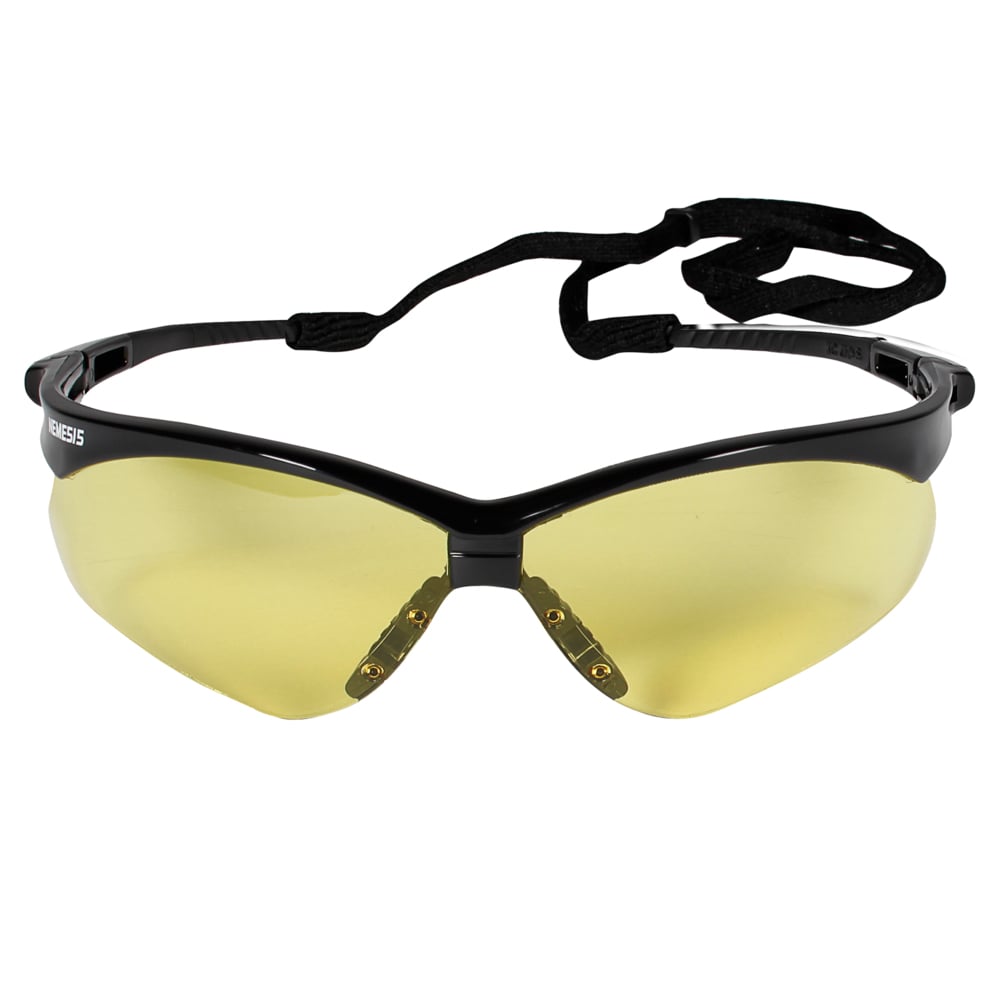 KleenGuard™ Nemesis™ Safety Glasses (22476), with KleenVision™ Anti-Fog Coating, Amber (Yellow) Lenses, Black Frame, Unisex for Men and Women (Qty 12) - 22476