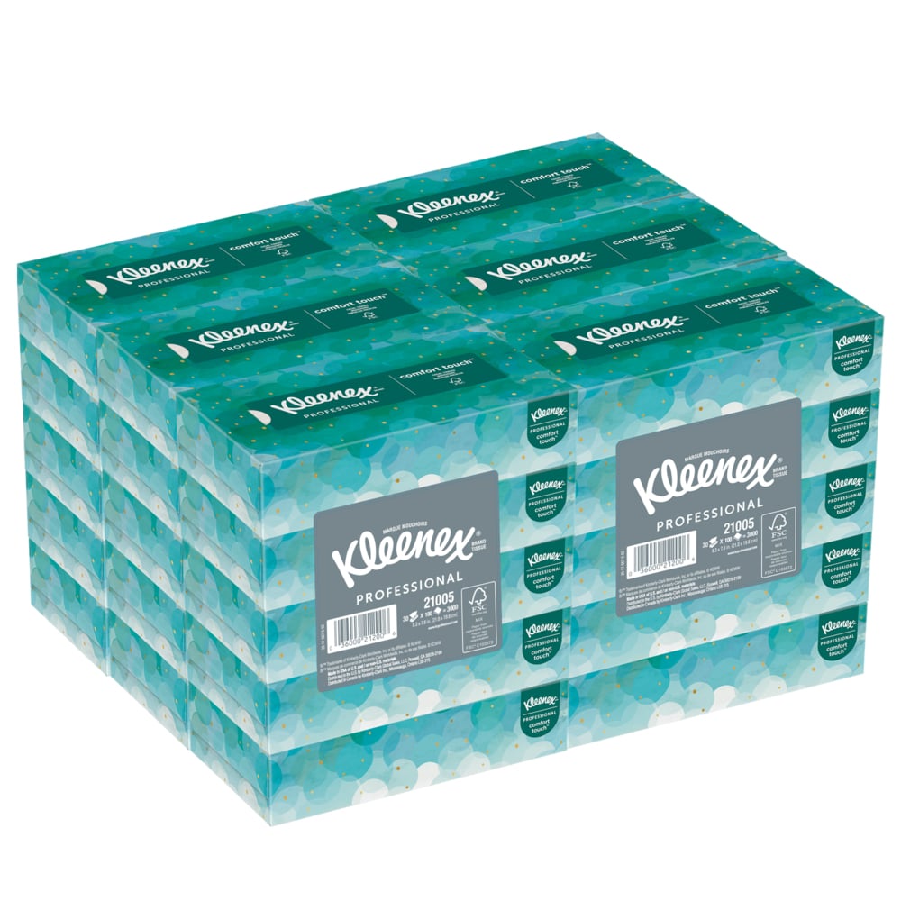 Kleenex® Professional Facial Tissue for Business (21005), Flat Tissue Boxes (100 Tissues/Box, 6 Bundles of 5 Boxes/Case, 3,000 Tissues/Case) - 21005