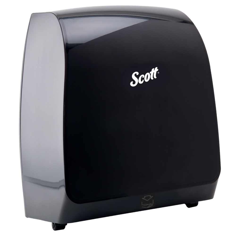 Distributrice manuelle pour essuie-mains en rouleau dur de Scott Pro (29734), pour rouleaux d’essuie-mains à mandrin vert, conception personnalisable, noire, 12,66 po x 16,44 po x 9,18 po - 29734