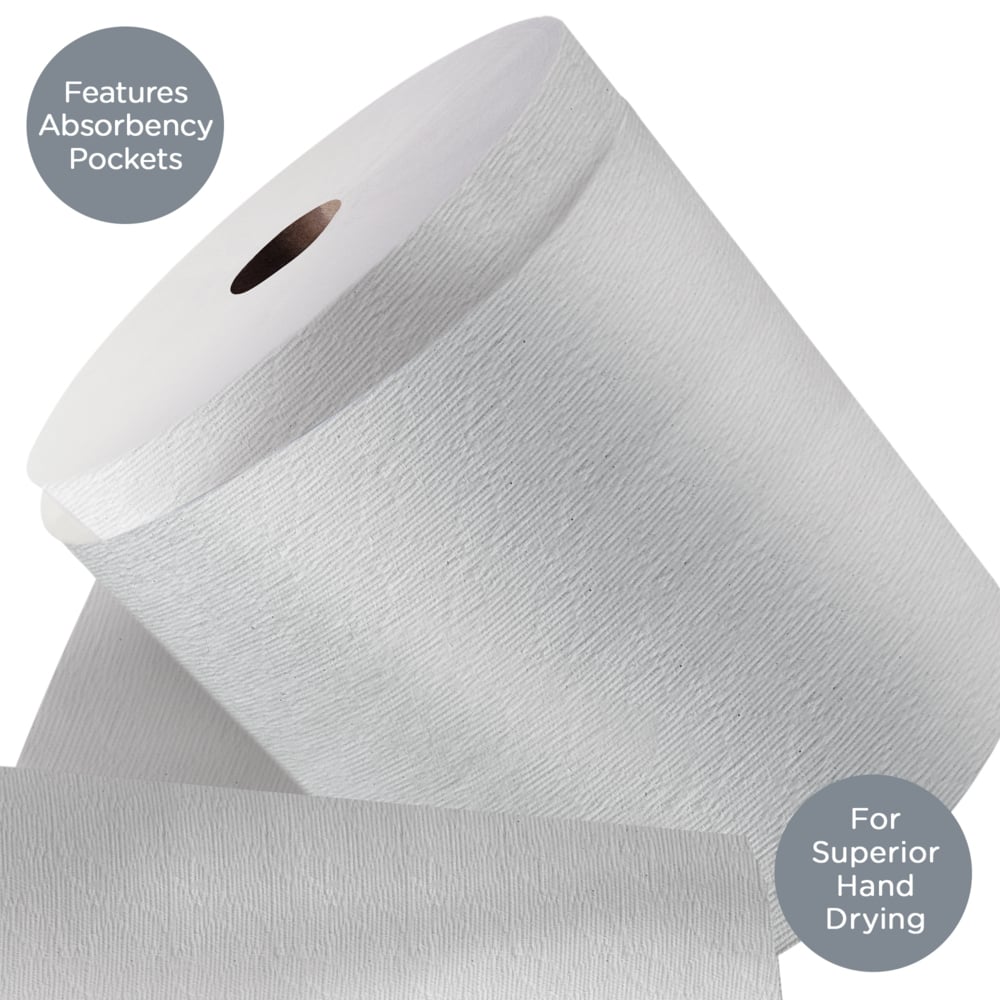 Kleenex® Hard Roll Paper Towels (11090), with Premium Absorbency Pockets™, 1.5" Core, White, (6 Rolls/Case, 600'/Roll, 3,600'/Case) - 11090