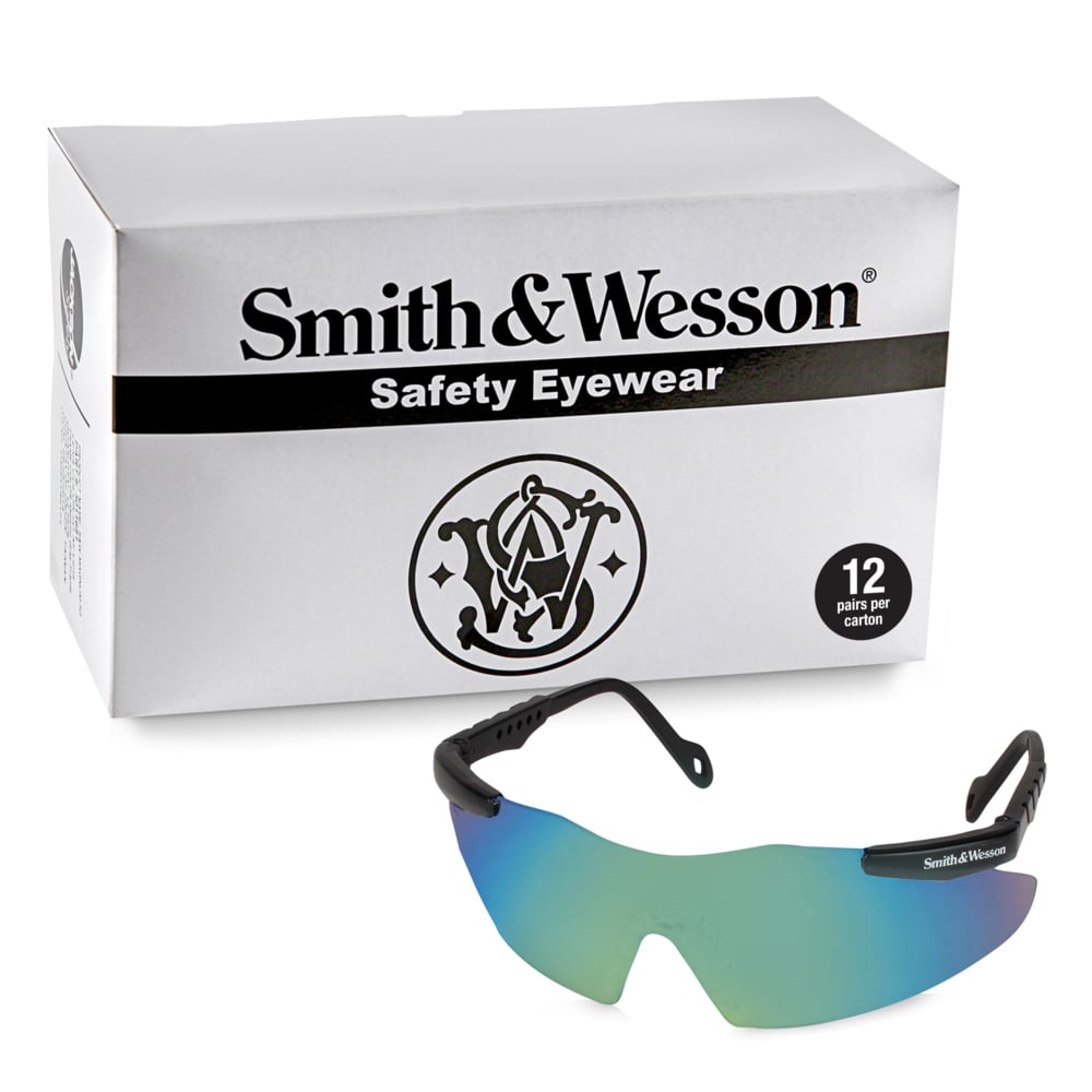 Smith & Wesson® Magnum® 3G Safety Glasses (19940), with Mirror Coating, Green Mirror Lenses, Black Frame, Unisex for Men and Women (Qty 12) - 19940