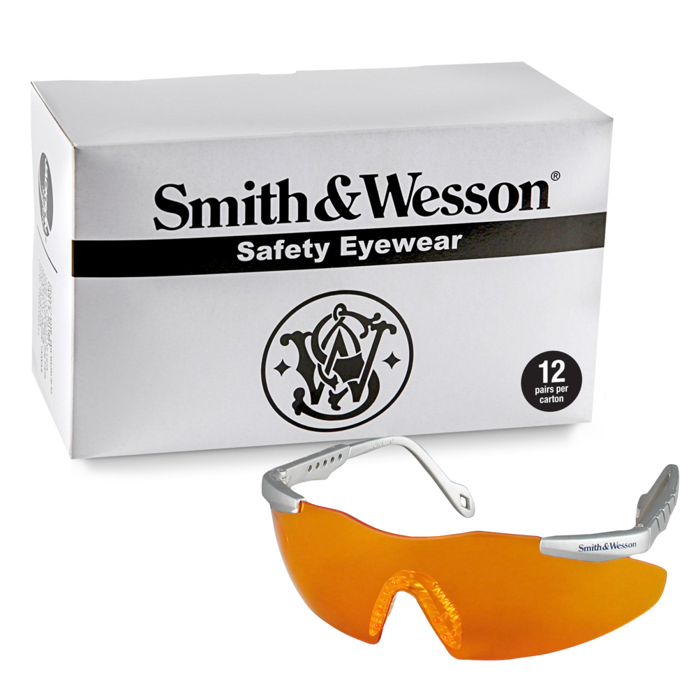 Smith & Wesson® Safety Glasses (19829), Magnum 3G Safety Eyewear, Orange Lenses with Platinum Frame, 12 Units / Case - 19829