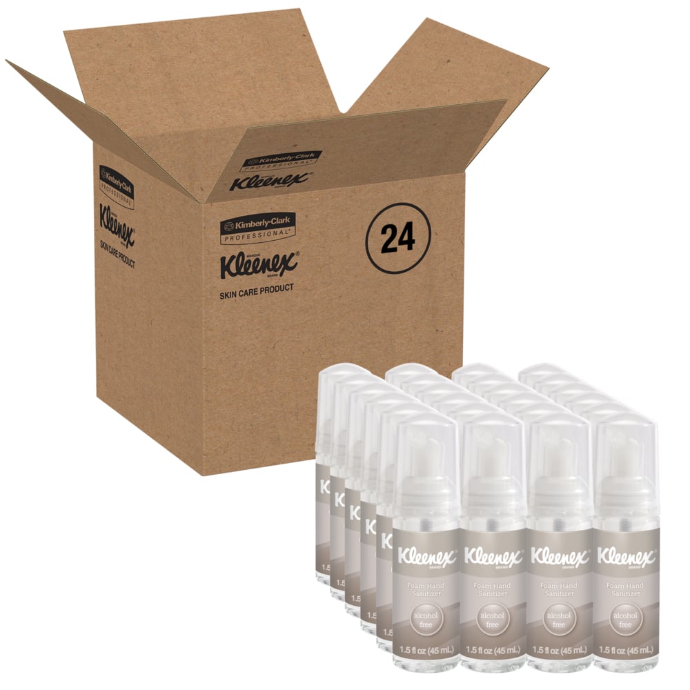 Kleenex® Alcohol Free Foam Hand Sanitizer (34136), Clear, Unscented, 1.5 OZ. Pump Bottle, 12 Bottles / Case - 34136