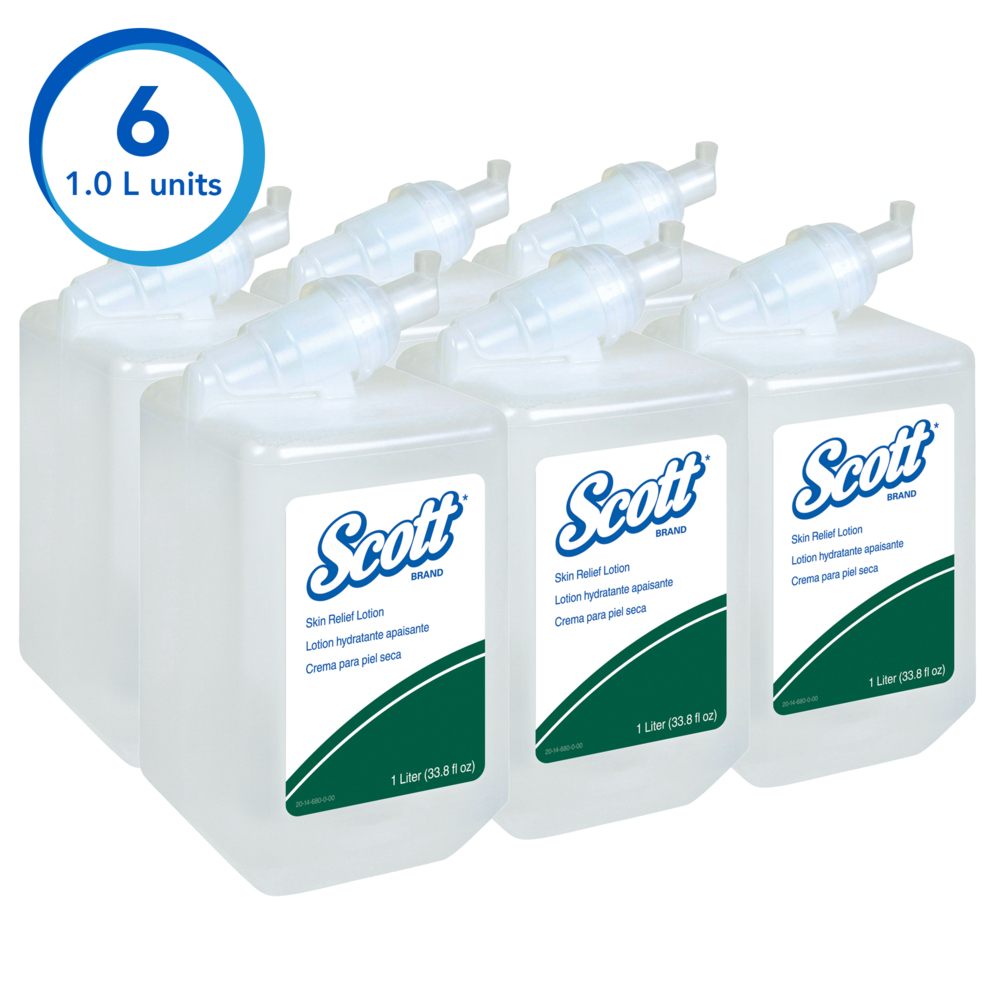 Scott® Skin Relief Lotion (35365), 1.0 L Manual Refills, White, Fresh Scent, (6 Bottles/Case) - 35365