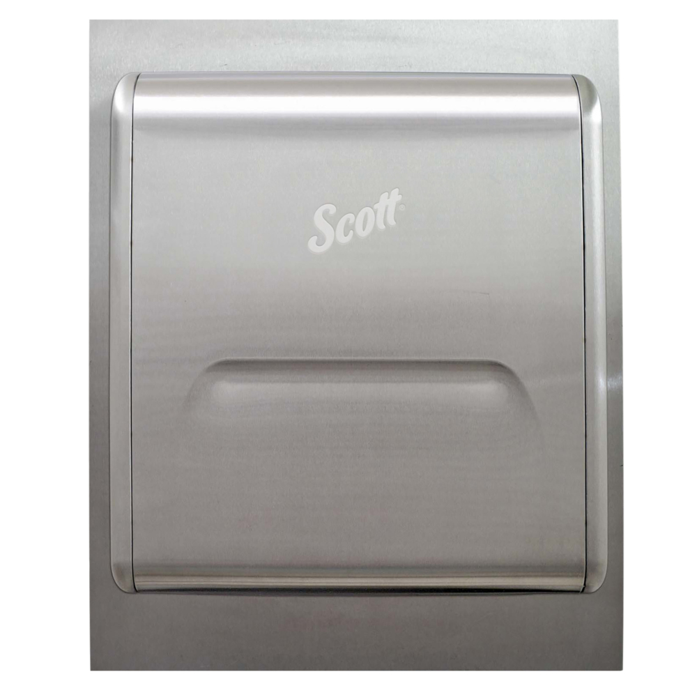 Distributrice encastrée en acier inoxydable pour essuie-mains en rouleau dur de Scott Pro Professional avec panneau de garnissage (43823), 17,62 po x 22 po x 5 po, 1/caisse - 43823