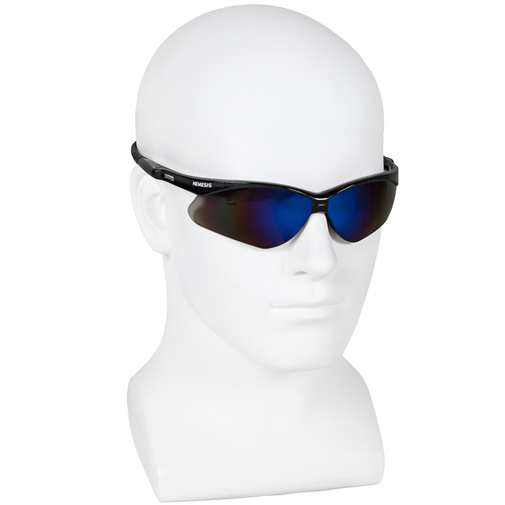 KleenGuard™ Nemesis™ Safety Glasses (14481), with KleenVision™ Anti-Fog Coating, Blue Lenses, Black Frame, Unisex for Men and Women (Qty 12) - 14481