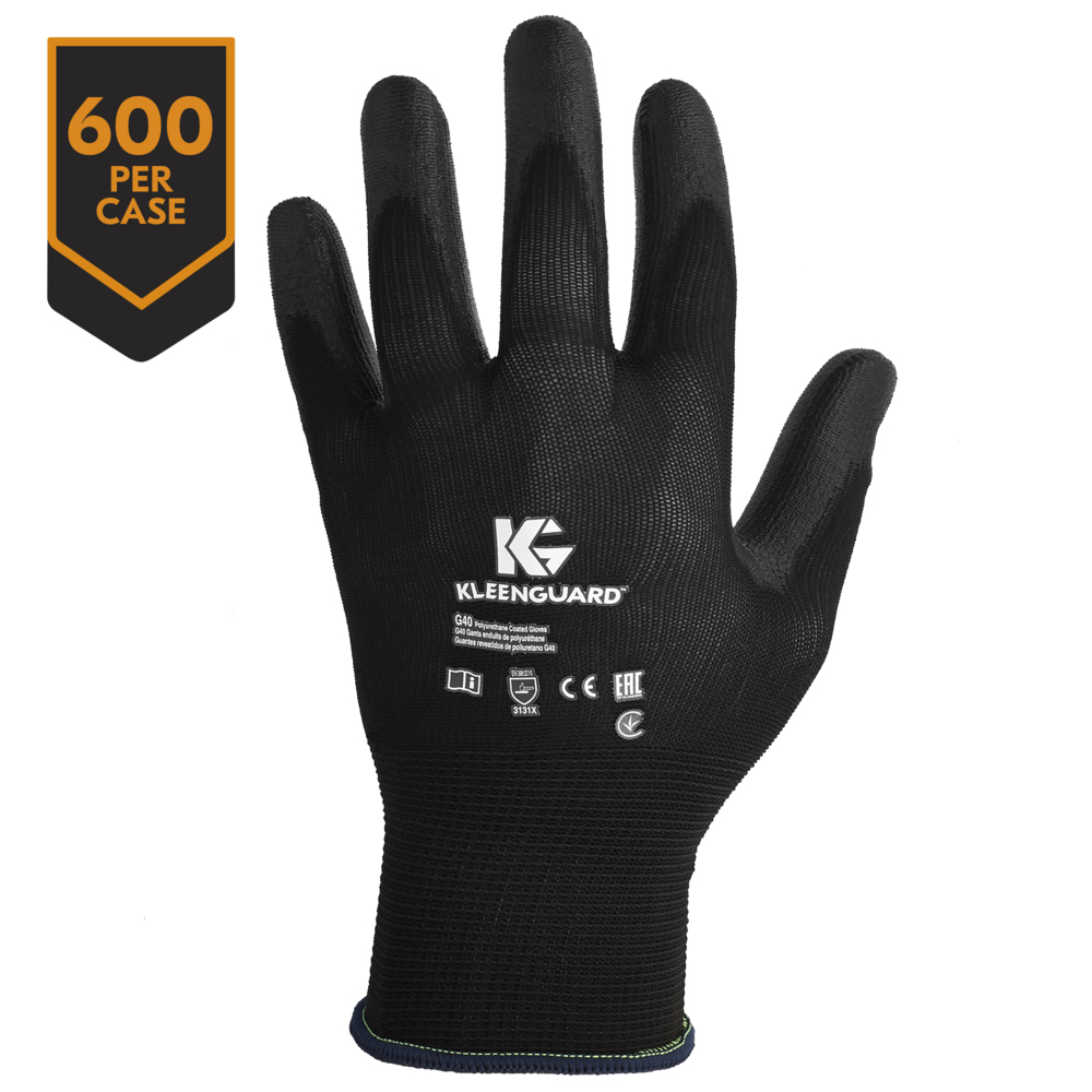 KleenGuard™ G40 Polyurethane Coated Gloves (37725), Large, High Dexterity, Black, 6 Pairs for Vending Bag, 10 Bags / Case - 37725