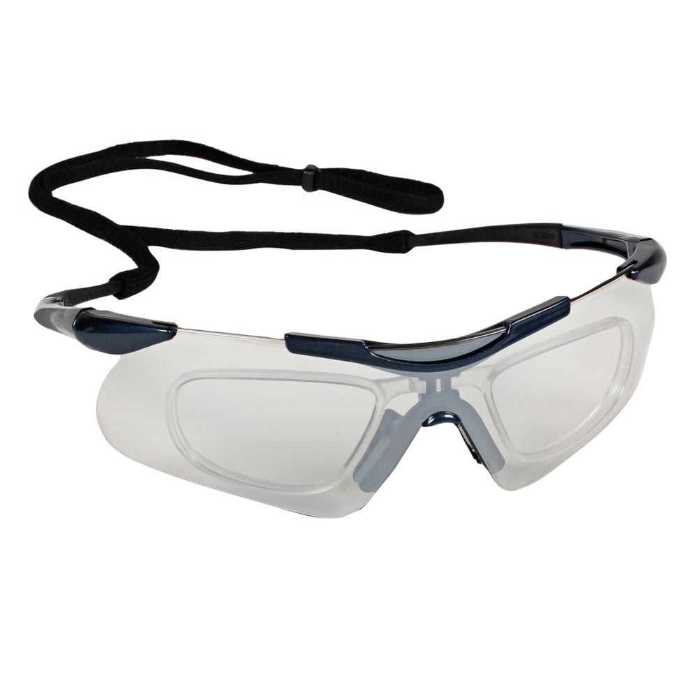 Lunettes de sécurité KleenGuard Nemesis avec avec inserts ophtalmiques (38507), verres de protection à porter par-dessus les lunettes, verres intérieur/extérieur antibuée, monture bleu métallique, 12 paires/caisse - 38507