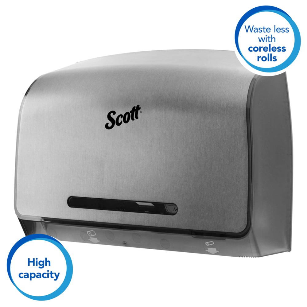 Scott® Pro Coreless Jumbo Roll Toilet Paper Dispenser (39709), Stainless, 14.13" x 10.39" x 5.87" (Qty 1) - 39709