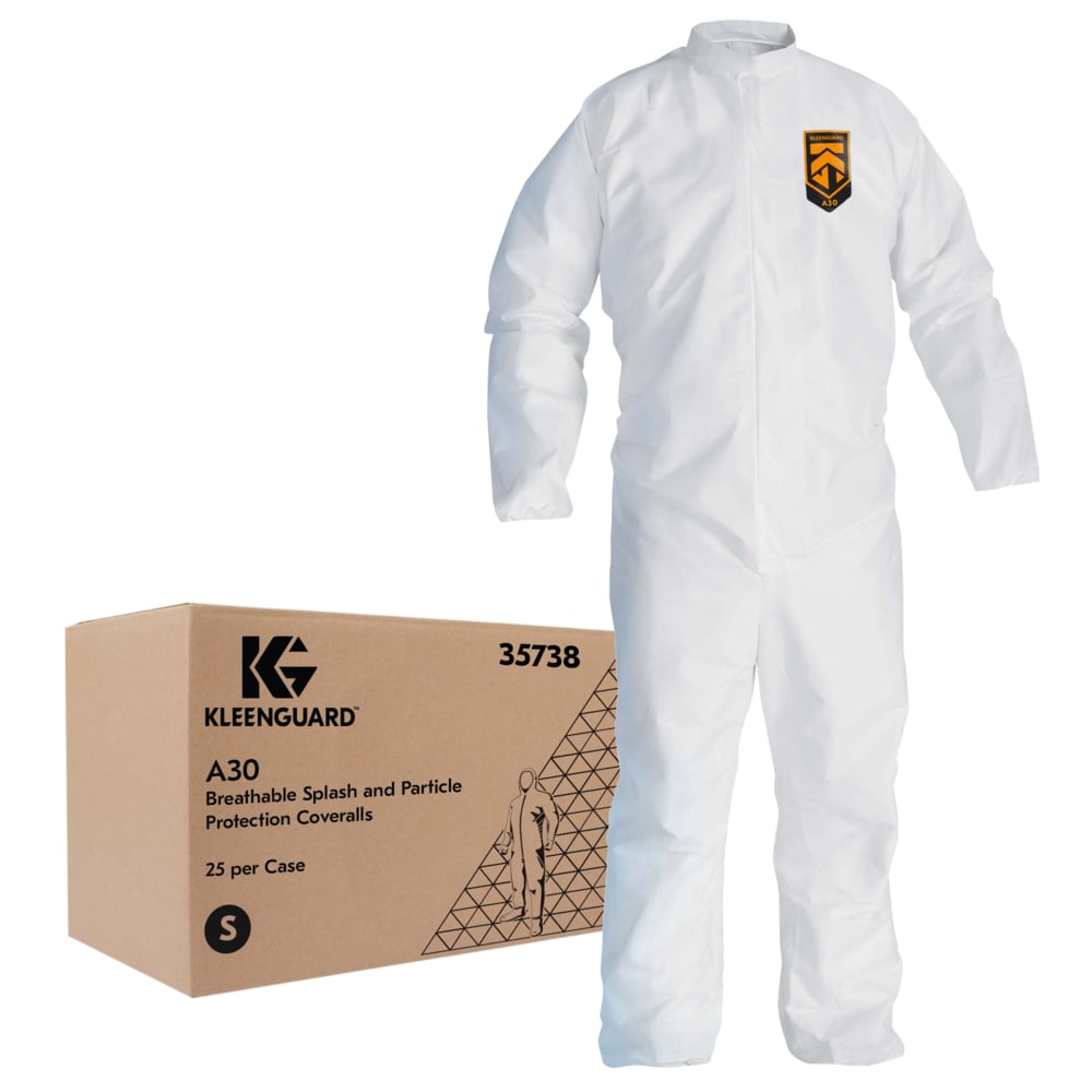 KleenGuard™ A30 Breathable Splash & Particle Protection Coveralls (35738), White, Small (Qty 25) - 35738