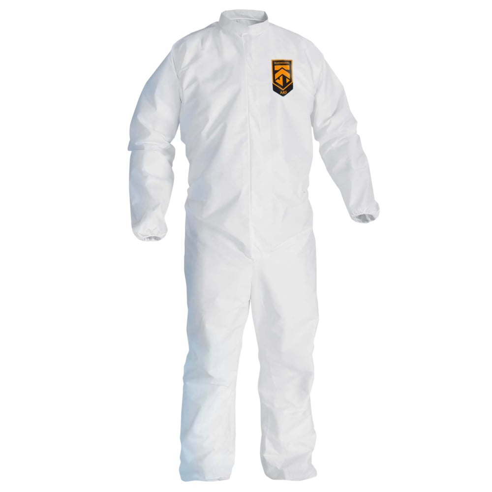 KleenGuard™ A45 Liquid & Particle Surface Prep & Paint Protection Coveralls (41491), Reflex Design, Zip Front, EWA, White, Small, (Qty 25) - 41491