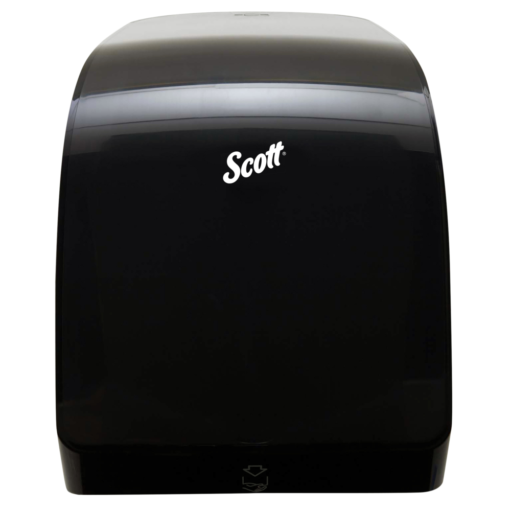 Distributrice manuelle pour essuie-mains en rouleau dur de Scott Pro (29734), pour rouleaux d’essuie-mains à mandrin vert, conception personnalisable, noire, 12,66 po x 16,44 po x 9,18 po - 29734
