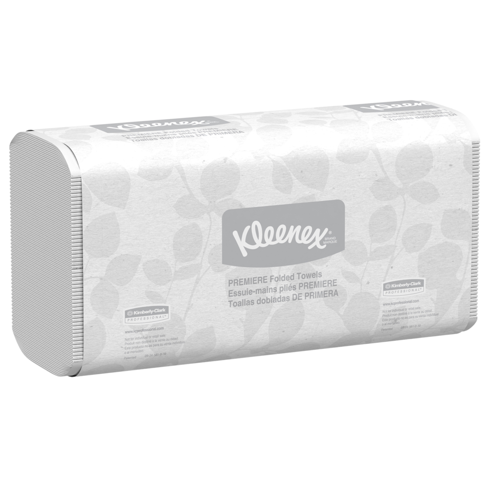 Kleenex® Premiere Folded Towels (13253), with Fast-Drying Absorbency Pockets™, Trifold Towels, White, (25 Packs/Case, 120 Sheets/Pack, 3,000 Packs/Case) - 13253