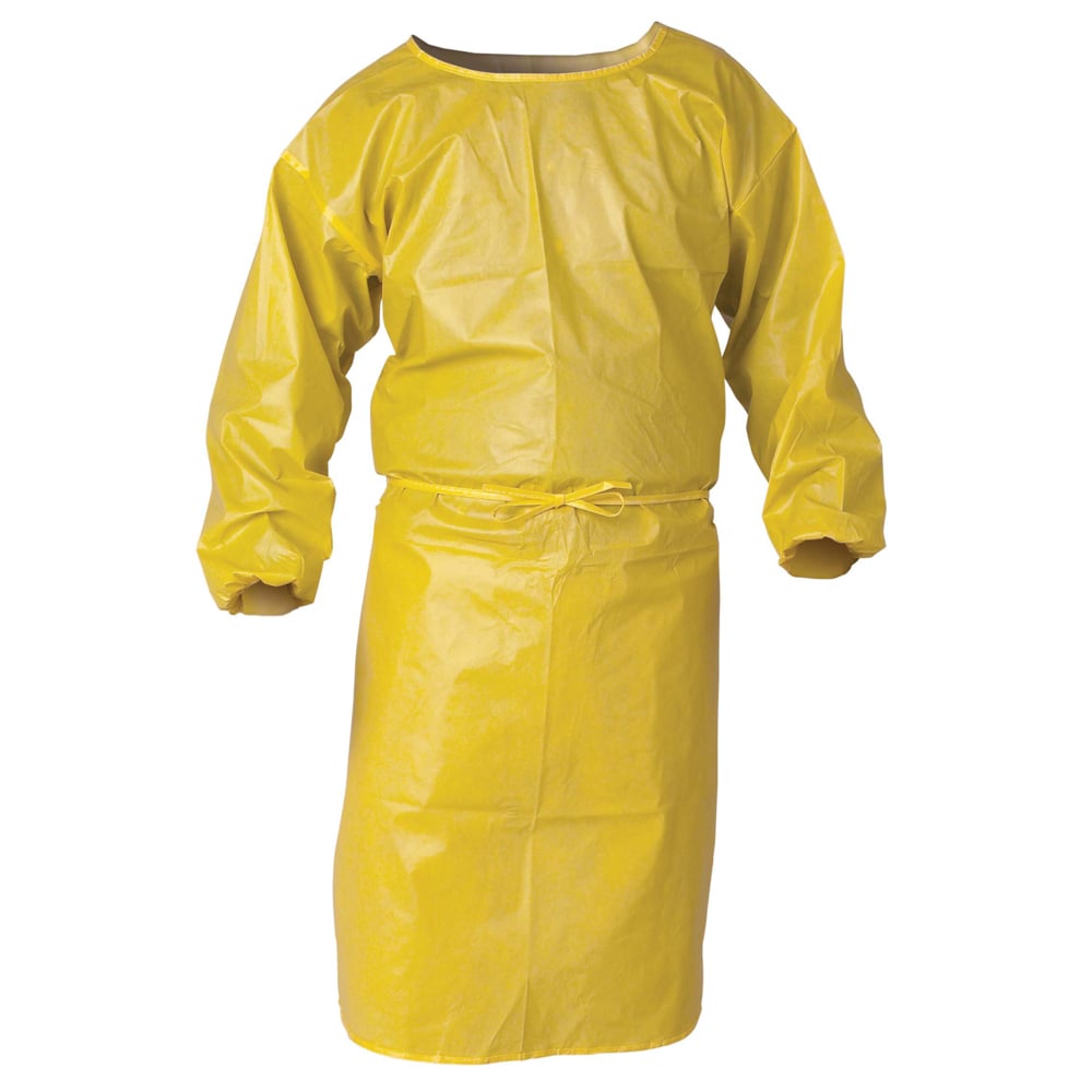 Blouse de protection contre les vaporisations de produits chimiques(09829), 44 po de long, coutures liées, bande élastique aux poignets, taille unique, jaune, 25 blouses/caisse - 09829