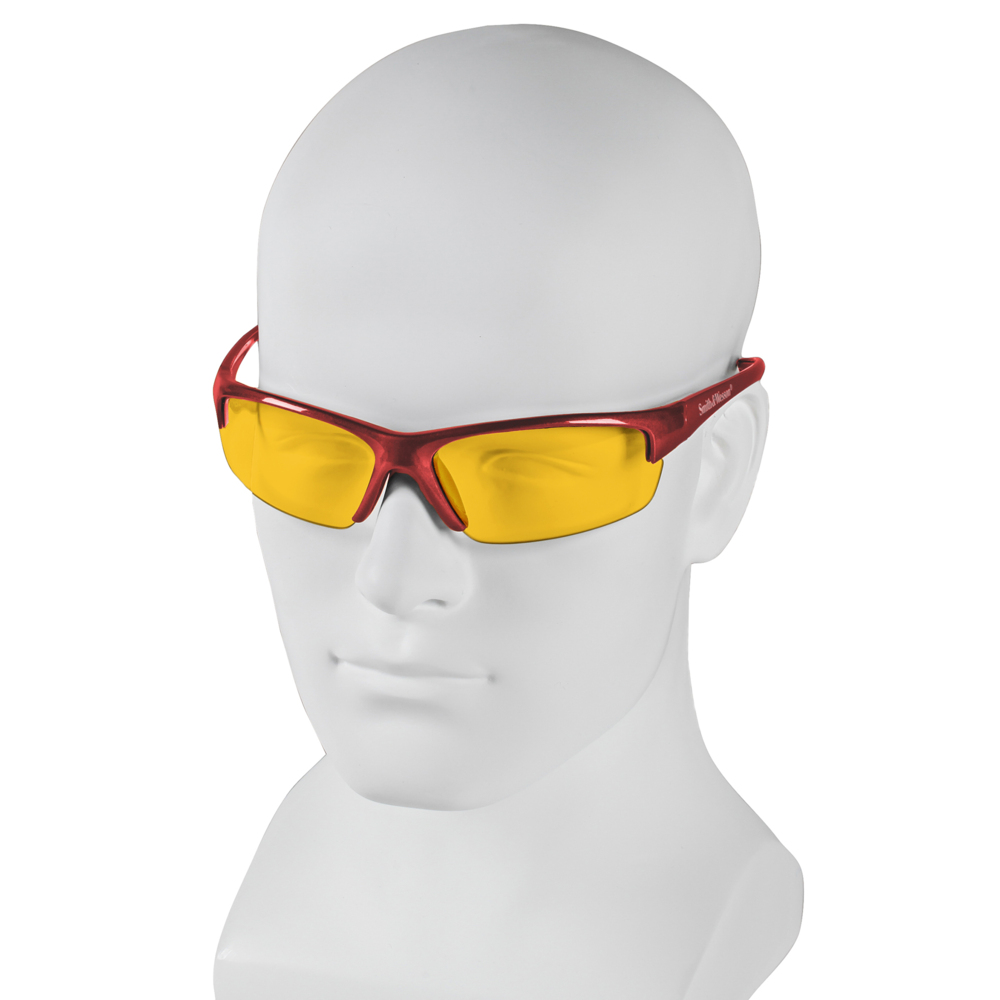 Smith & Wesson® Equalizer Safety Glasses (21299), Amber (Yellow) Lenses, Red Frame, Unisex for Men and Women (Qty 12) - 21299